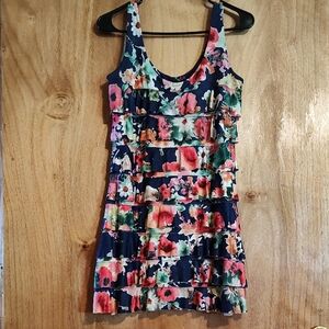 Isle By Melis Kozan Pretty Floral Tiered Tank Navy Pink Green Stretch Turkey S